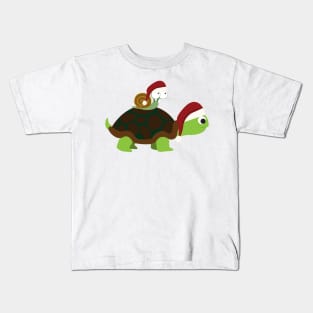 Cute Christmas Turtle and Snail Kids T-Shirt